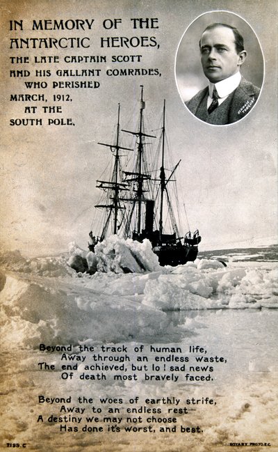Postal conmemorativa de la desafortunada expedición del Capitán Scott al Polo Sur, c1912 de Unbekannt