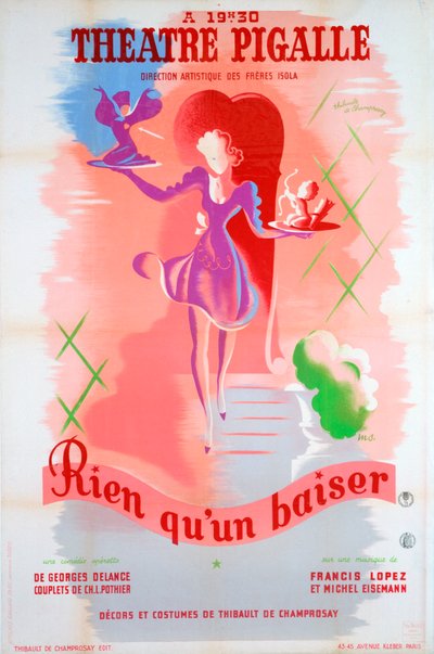Póster de Solo un beso, en el Théâtre Pigalle, París, siglo XX de Unbekannt