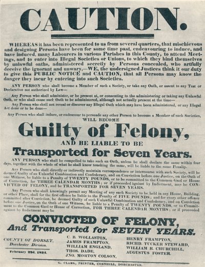 Carteles advirtiendo que los culpables de juramentos ilegales eran susceptibles de deportación, 1834, 1934 de Unbekannt