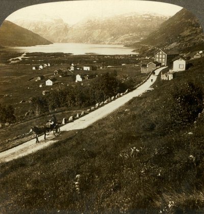 Bonito pueblo rodeado de montañas y lago de Roldal, en la escarpada Noruega occidental, c1905 de Unbekannt