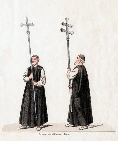 Sacerdote con cruz de plata, diseño de vestuario para la obra de Shakespeare, Enrique VIII, siglo XIX de Unbekannt