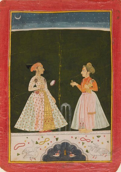 Príncipe Amar Singh con su hijo pequeño, principios de la década de 1690 de Unbekannt