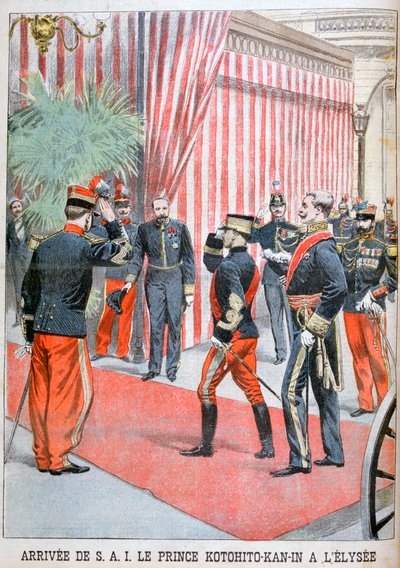 El príncipe Kotohito Kan llegando al Palacio del Elíseo, París, 1900 de Unbekannt