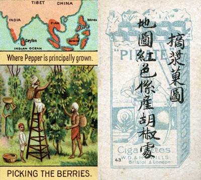 Áreas principales para la producción de pimienta, de la serie de tarjetas de cigarrillos 
