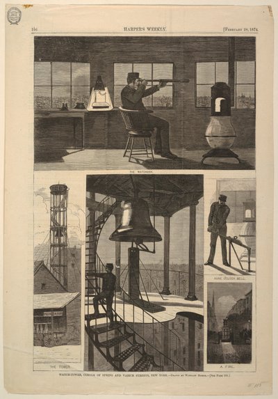 Impresión, Torre de vigilancia, esquina de las calles Spring y Varick, Nueva York, 28 de febrero de 1874 de Unbekannt