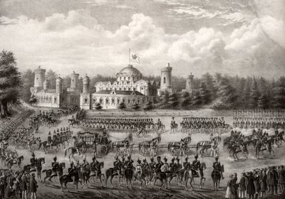 Procesión del Zar Nicolás I en la Catedral de la Dormición desde el Palacio Petrovsky durante su coronación en 1825, 1826 de Unbekannt