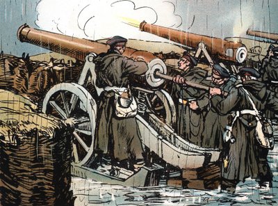 Batería de artillería prusiana en acción, Guerra Franco-Prusiana, 1870-1871 de Unbekannt