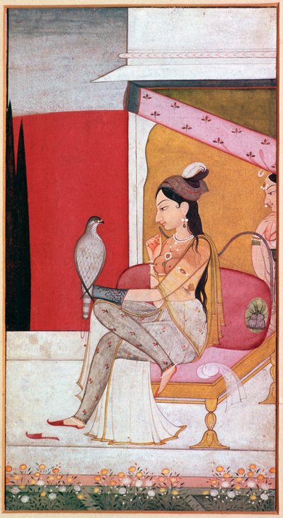 Ilustración punjabí de una dama con un halcón de Unbekannt