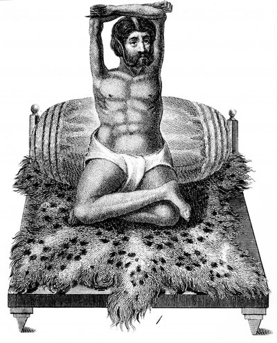 Purana Puri, filósofo hindú, elevando sus brazos sobre su cabeza, 1811 de Unbekannt