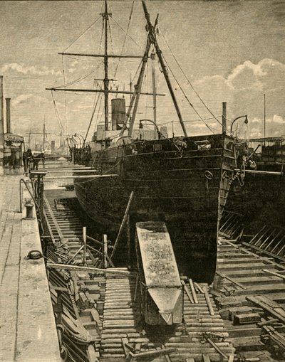 Poniendo el obelisco en la bodega del vapor, 1881 de Unbekannt