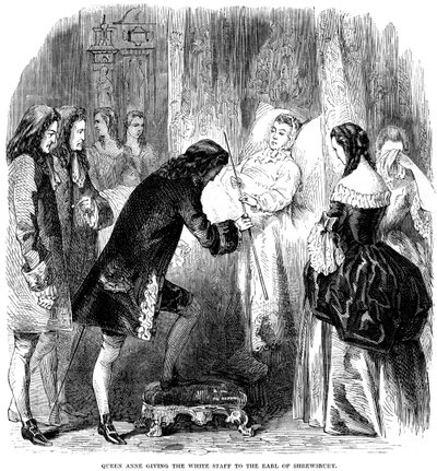 Reina Ana 1665-1714 entregando el bastón blanco al Conde de Shrewsbury, c. 1714 de Unbekannt