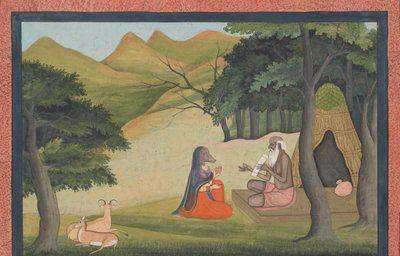La reina Choladevi ante el sabio ermitaño Angiras... de un Vrataraja disperso..., ca. 1790 de Unbekannt