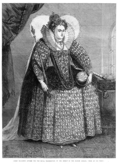 La reina Isabel vestida para el agradecimiento real por la derrota de la Armada Española, 1872 de Unbekannt