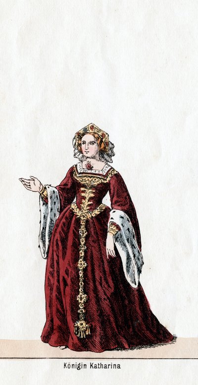 Reina Catalina, diseño de vestuario para la obra de Shakespeare, Enrique VIII, siglo XIX de Unbekannt
