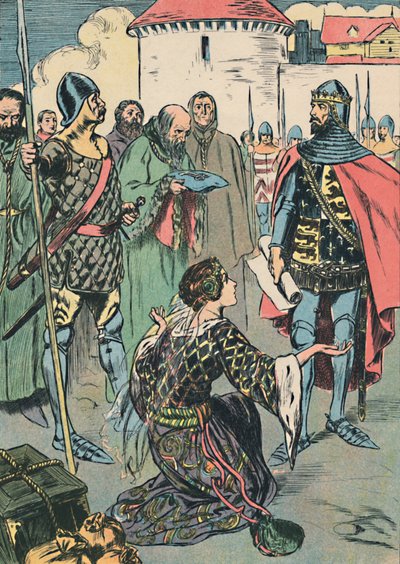 La Reina Filipa suplica por los hombres de Calais, c1907 de Unbekannt