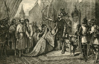 La reina Filipa intercediendo por los ciudadanos de Calais, 1347, 1890 de Unbekannt