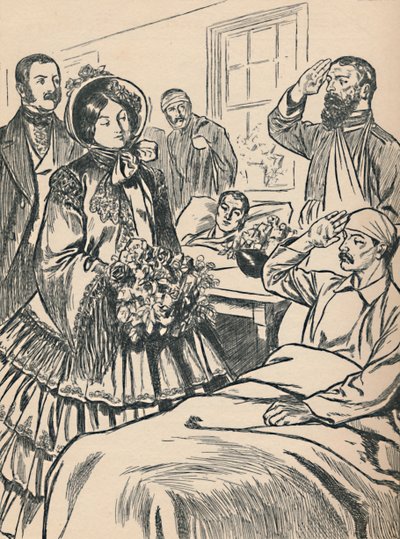 La Reina Victoria Visita a sus Soldados Heridos, c1907 de Unbekannt