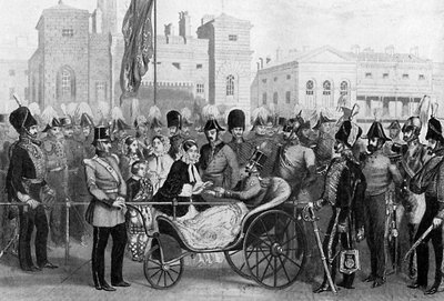 La reina Victoria distribuyendo medallas, 18 de mayo de 1855, c1920 de Unbekannt