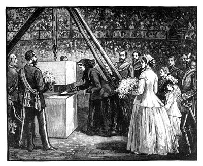 La Reina Victoria colocando la primera piedra del Royal Albert Hall, Londres, 1860s de Unbekannt