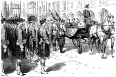 La reina Victoria recibiendo los viejos colores de los Seaforth Highlanders, Windsor, 1885 de Unbekannt