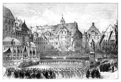 La Reina Victoria desvelando una estatua del Príncipe Alberto, Coburgo, Alemania, 1865 de Unbekannt