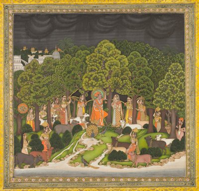 Radha y Krishna se encuentran en el bosque durante una tormenta, c. 1770 de Unbekannt