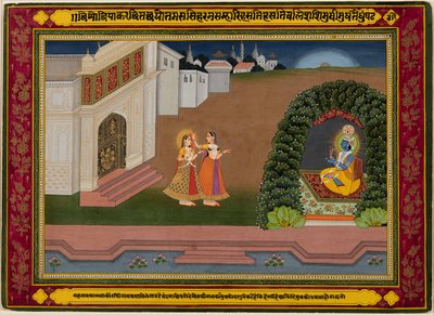 La confidente de Radha la lleva a Krishna, c. 1790-1800 de Unbekannt