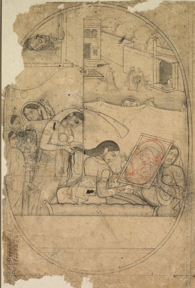 El Cabello de Radha Siendo Peinado, c. 1790-1800 de Unbekannt