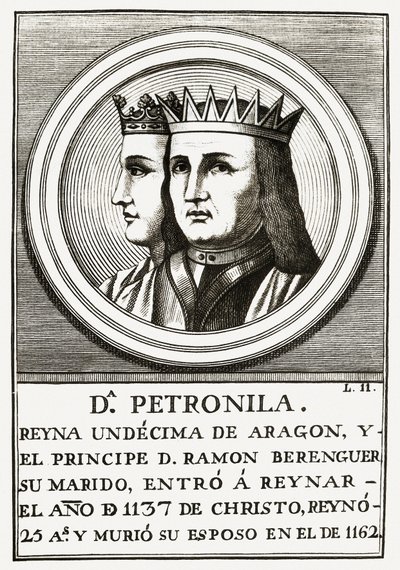 Raimundo Berenguer IV de Barcelona y Petronila Reina de Aragón, grabado de Unbekannt