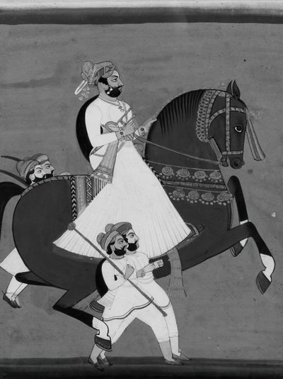 Raja a caballo acompañado por sus asistentes favoritos, finales del siglo XIX-principios del siglo XX de Unbekannt