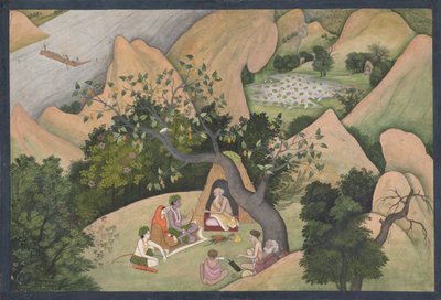Rama, Sita y Lakshmana en el Hermitage de Bharadvaja: Folio ilustrado de... de Unbekannt