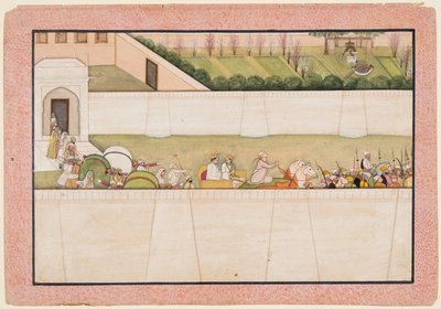 Los hermanos Ramas Bharata y Shatrughna parten de Ayodhya para encontrar a Rama y Lakshmana..., 1775-80 de Unbekannt