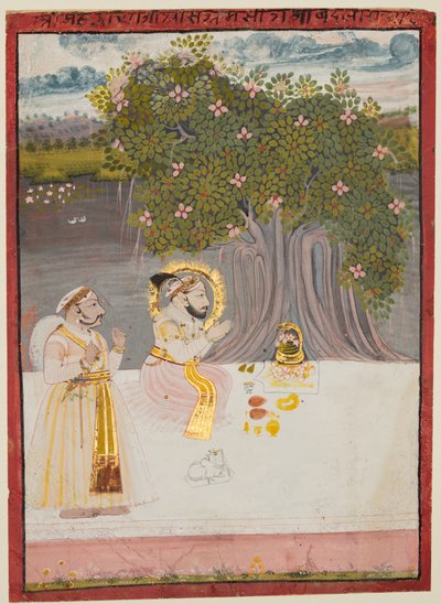 Rana Sangram Singh adorando un Linga bajo un árbol de Banyan, c. 1712-15 de Unbekannt