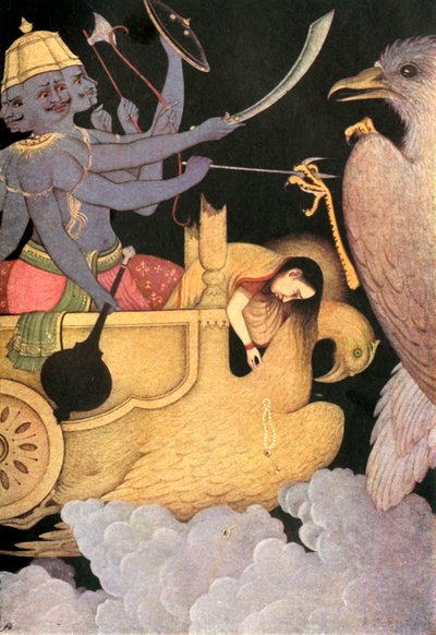 Ravana luchando con Jatayu, 1920 de Unbekannt