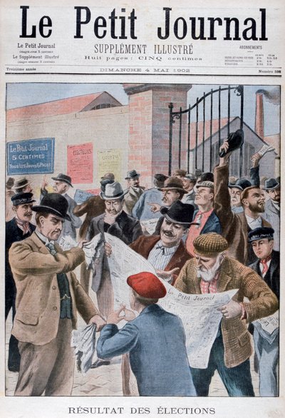 Leyendo los resultados electorales en el periódico, París, 1902 de Unbekannt