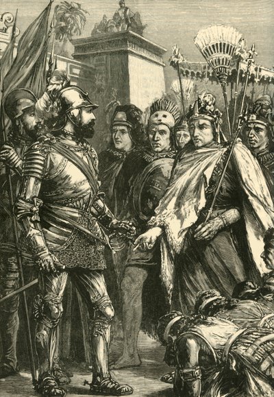 Recepción de Cortés por Moctezuma, 1519, 1890 de Unbekannt