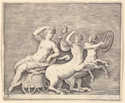 Figura femenina reclinada en un carro tirado por dos centauros, publicado ca. 1599-1622 de Unbekannt