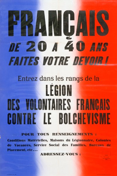 Cartel de reclutamiento para la Legión de Voluntarios Franceses, 1941-1944 de Unbekannt