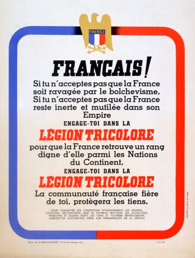 Cartel de reclutamiento para la Legión Tricolor de la Francia de Vichy, 1942 de Unbekannt
