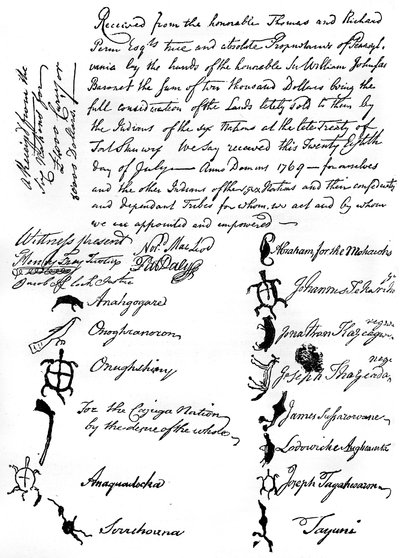 Facsímil reducido de un tratado entre los británicos y las tribus nativas americanas, 1769, c. 1880 de Unbekannt