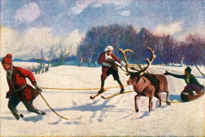 Paseo en trineo de renos en Suecia, c.1928 de Unbekannt