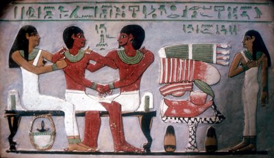 Relieve de Imn-Hat sentado con su esposa e hijo frente a una ofrenda, Tebas, c. 2050-c. 1786 a.C. de Unbekannt