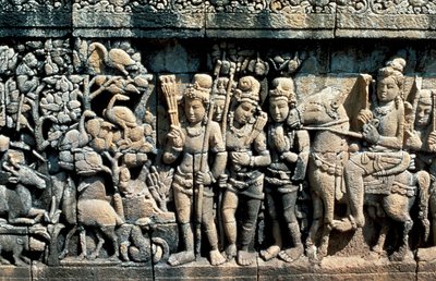 Relieve mostrando escena de un sutra, Barabudur, Java, c750-850 de Unbekannt