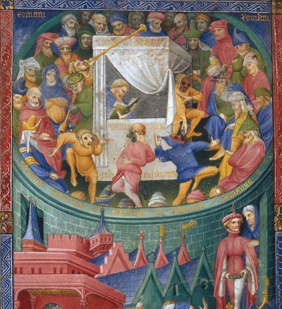 Representación de actores, mimos y malabaristas. Frontispicio del manuscrito Terencio llamado de Martin Gouge de Unbekannt