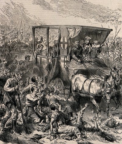 Rescatando a los soldados rusos heridos del campo de batalla, ca. 1878 de Unbekannt