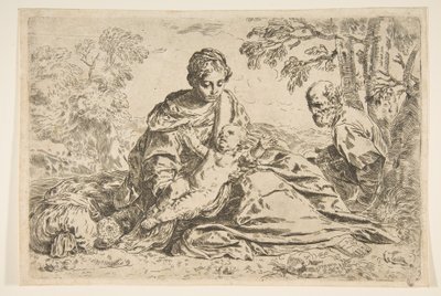 Descanso en la huida a Egipto, María sosteniendo al niño Cristo con San José..., ca. 1640 o después de Unbekannt