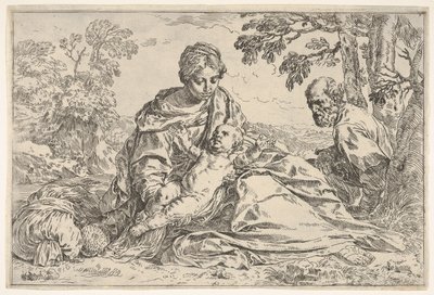 Descanso en la Huida a Egipto, María sosteniendo al niño Cristo con San José, ca. 1640 o después de Unbekannt