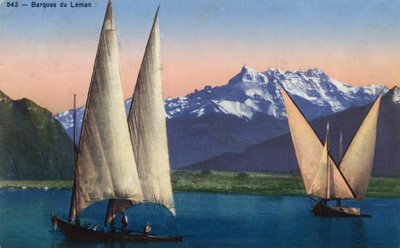 Ródano Alpes, Alta Saboya (74): barcos en el Lago Leman (Lago de Ginebra) - Postal de 1938 de Unbekannt