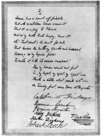 Carta rimada de Charles Dickens a Mark Lemon de Unbekannt