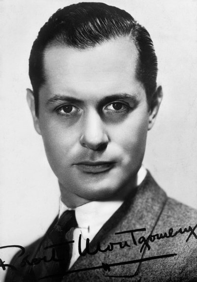 Robert Montgomery 1904-1981, actor y director estadounidense, c1930s-c1940s. Fotografía firmada de Unbekannt